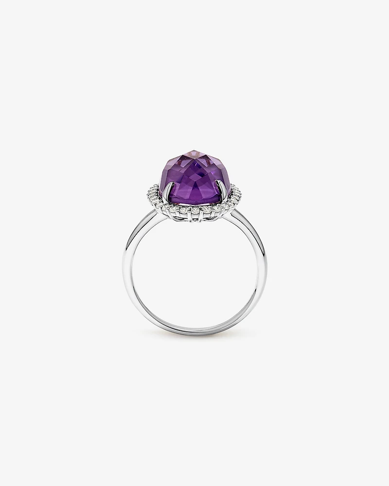Bague Halo en diamant TW ovale améthyste et 0,35 carat or blanc 10 carats