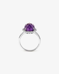 Bague Halo en diamant TW ovale améthyste et 0,35 carat or blanc 10 carats