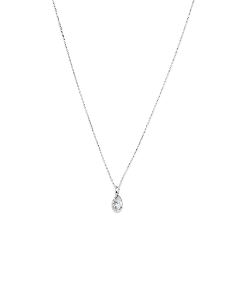 Pear Cubic Zirconia Halo Pendant Necklace in Sterling Silver