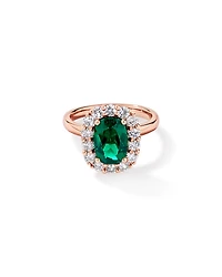 Created Emerald & 0.96 Carat TW Laboratory-Grown Diamond Halo Ring 10kt Rose Gold
