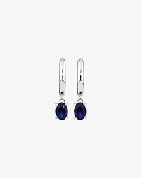 Oval Cut Blue Created Sapphire Gemstone Hoop Earrings and Pendant Necklace Set in Sterling Silver