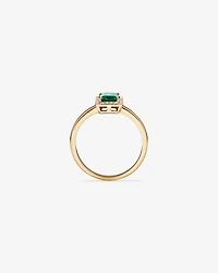 Emerald Cut Green Created Emerald Gemstone and Diamond Halo Ring in 10kt Yellow Gold