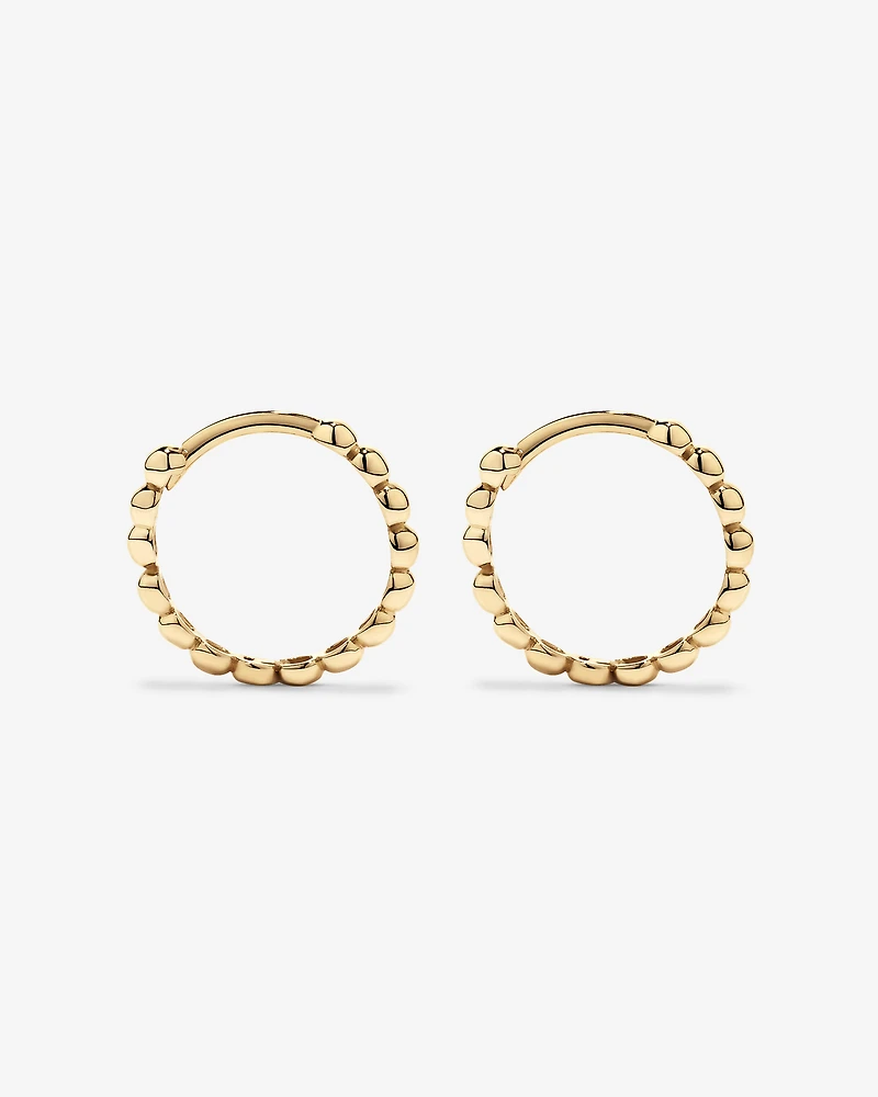 13.5mm Large Beaded Huggie Earrings in 10kt Yellow Gold