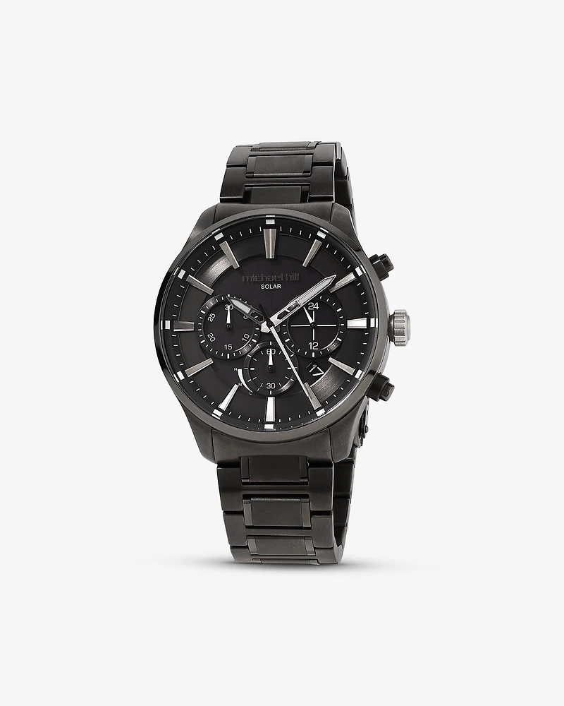 Montre à énergie solaire en acier inoxydable noir pour homme