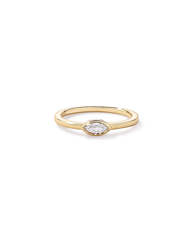 Marquise Cut White Created Sapphire East-to-West Set Bezel Ring 10kt Gold