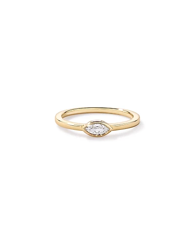 Marquise Cut White Created Sapphire East-to-West Set Bezel Ring 10kt Gold