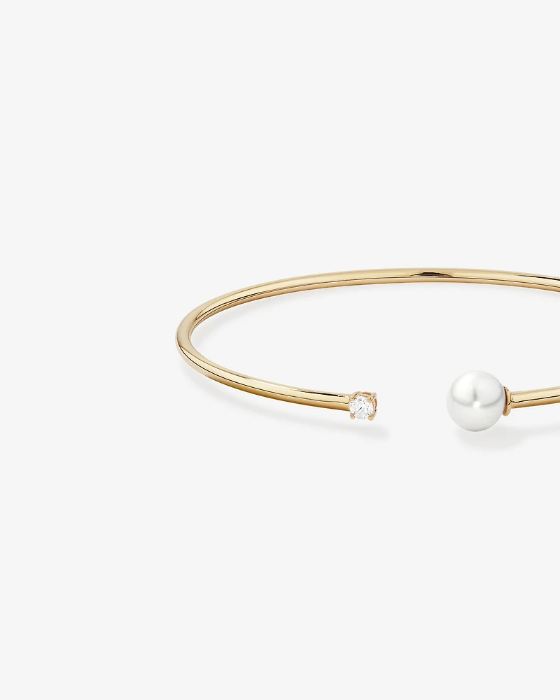 Cultured Freshwater Pearl and Diamond Torque Bangle in 10kt Yellow Gold