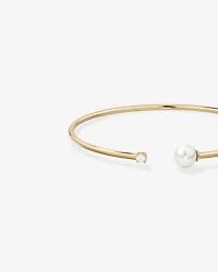 Cultured Freshwater Pearl and Diamond Torque Bangle in 10kt Yellow Gold