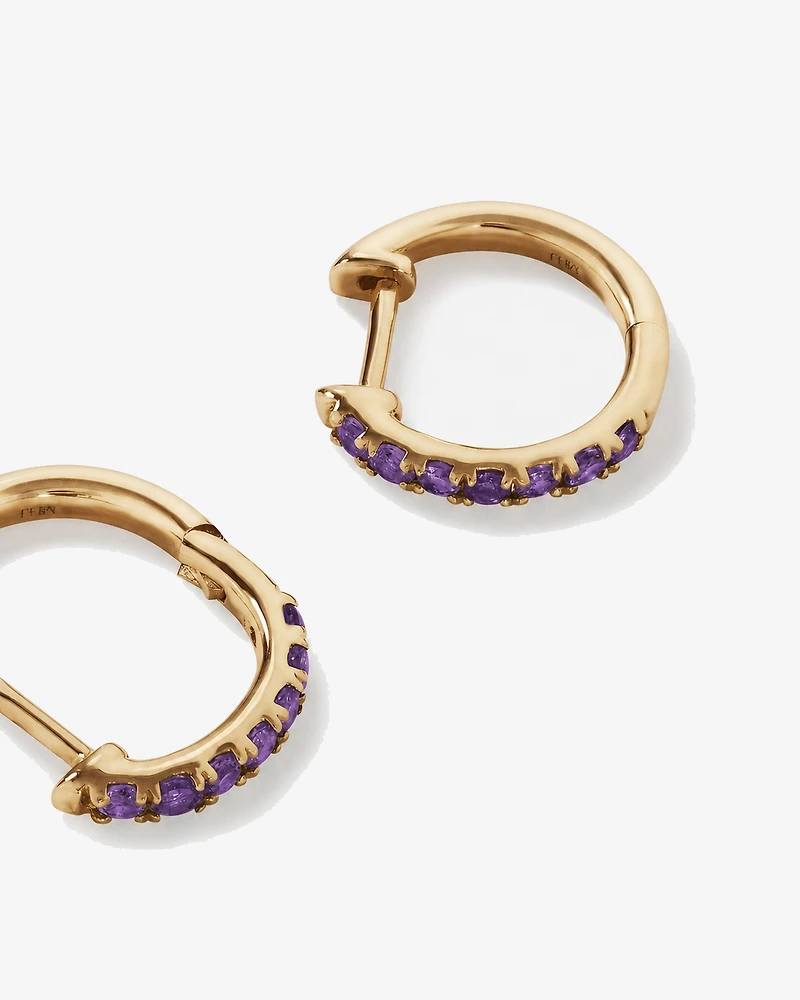 Amethyst Huggie Hoop Earrings in 10kt Yellow Gold