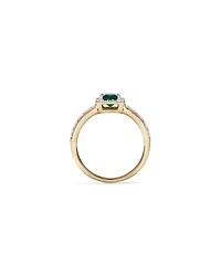Emerald Cut Green Created Emerald and Lab-Grown Diamond Halo Ring in 10kt Yellow Gold and Rhodium