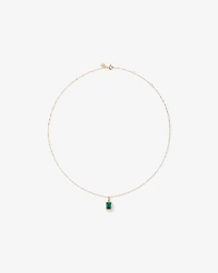 Emerald Cut Green Created Emerald Gemstone and  Diamond Halo Pendant with Chain in 10kt Yellow Gold