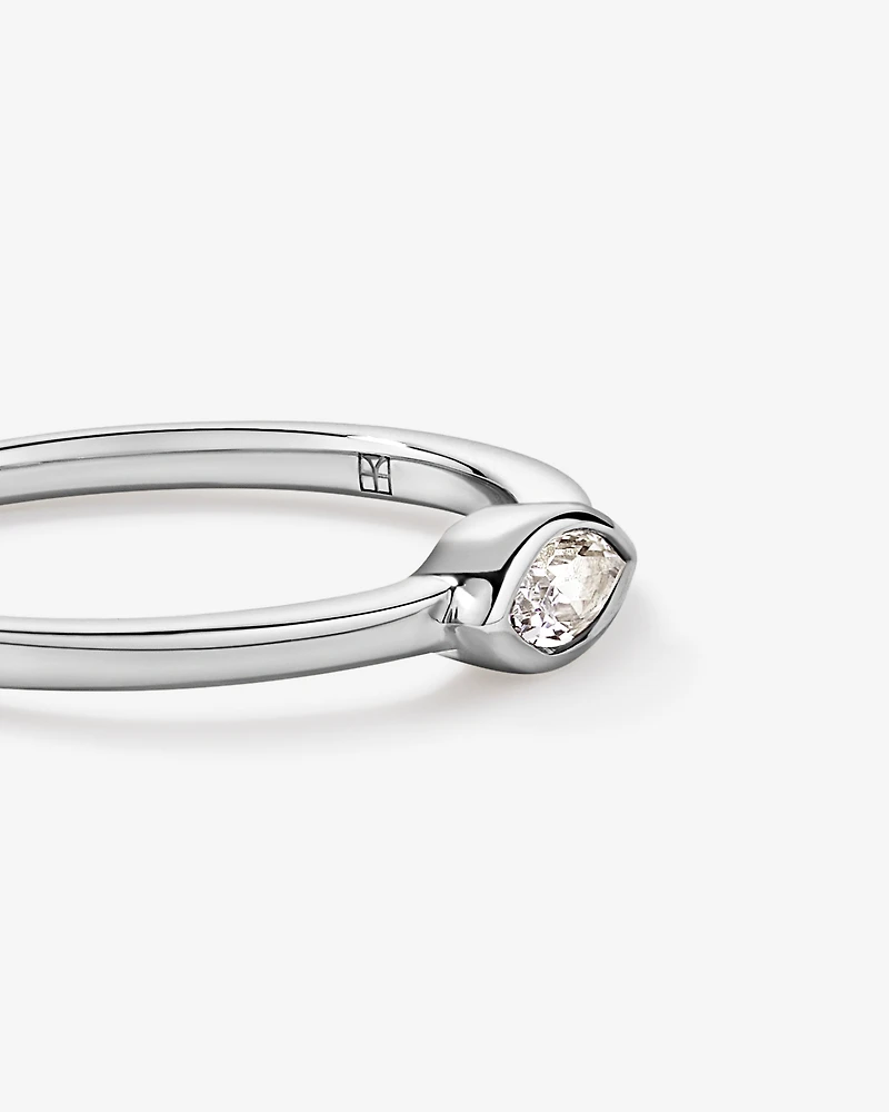 Marquise Cut White Created Sapphire East-to-West Set Bezel Ring 10kt Gold