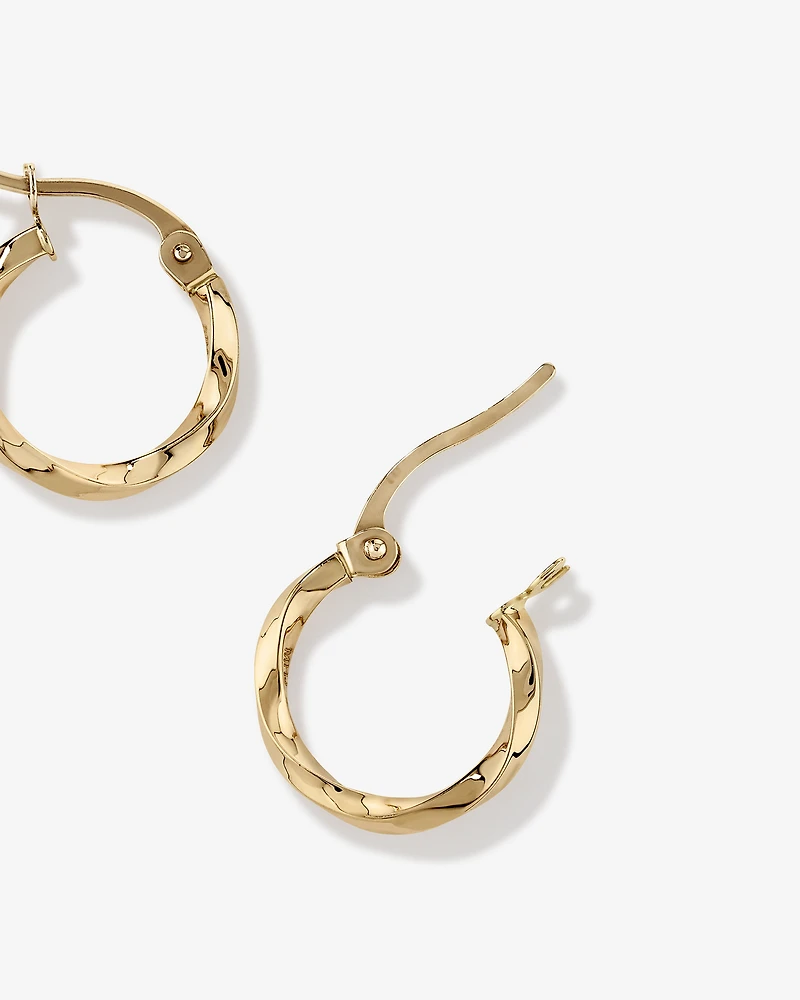 10mm Square Twist Hoop Earrings 10kt Yellow Gold
