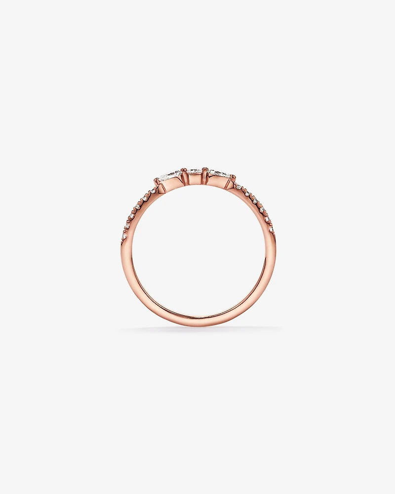 Alliance en or rose 14 carats avec diamants taille poire et taille brillant ronde (poids total de 0,23 carat)