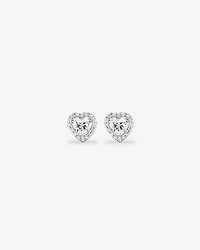 Heart Shape Cubic Zirconia Halo Stud Earrings in Sterling Silver