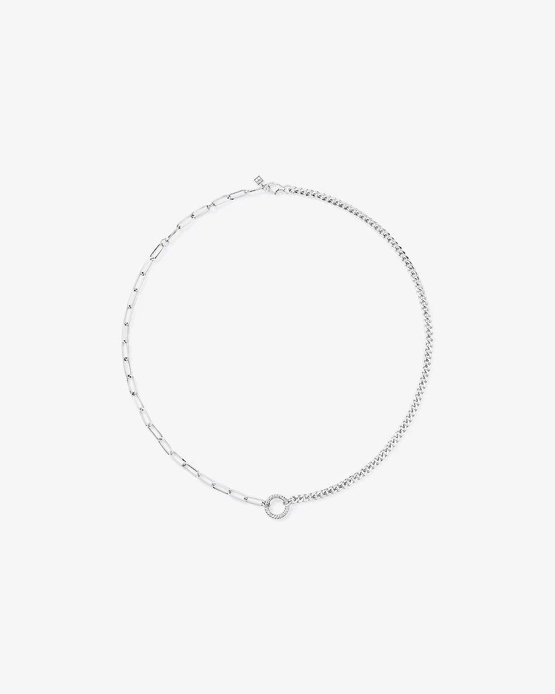 Paperclip and Curb Link Chain Necklace in Sterling Silver
