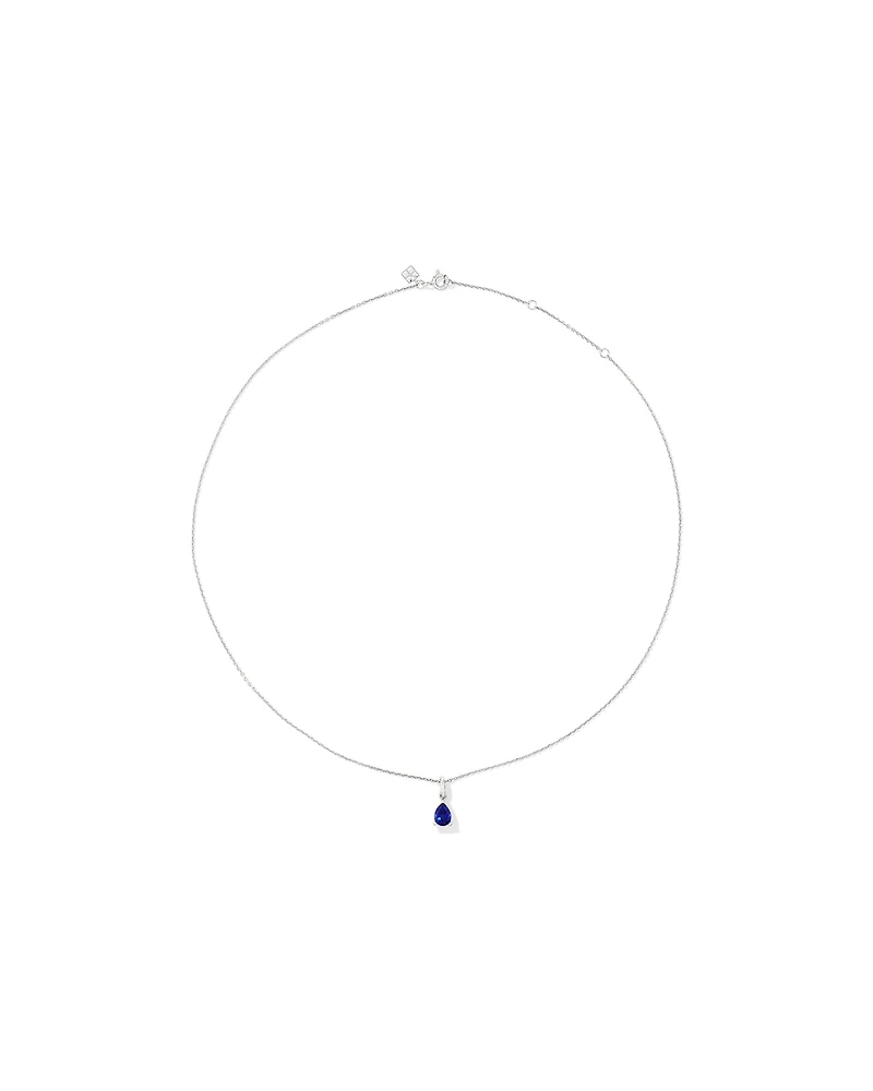 Pear Cut Created Sapphire Pendant and Stud Earring Set in Sterling Silver