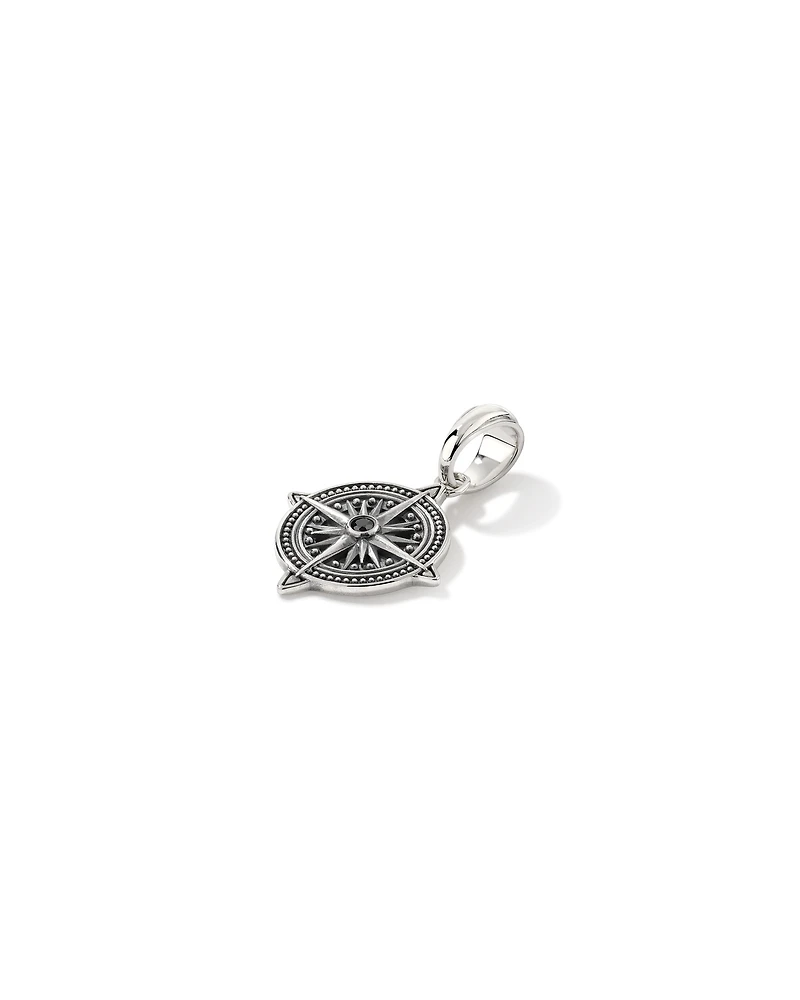 Black Diamond Compass Pendant in Sterling Silve