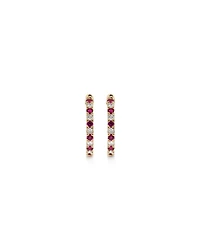 0.22 Carat TW Diamond and Created Ruby Huggie Hoop Earrings in 10kt Yellow Gold
