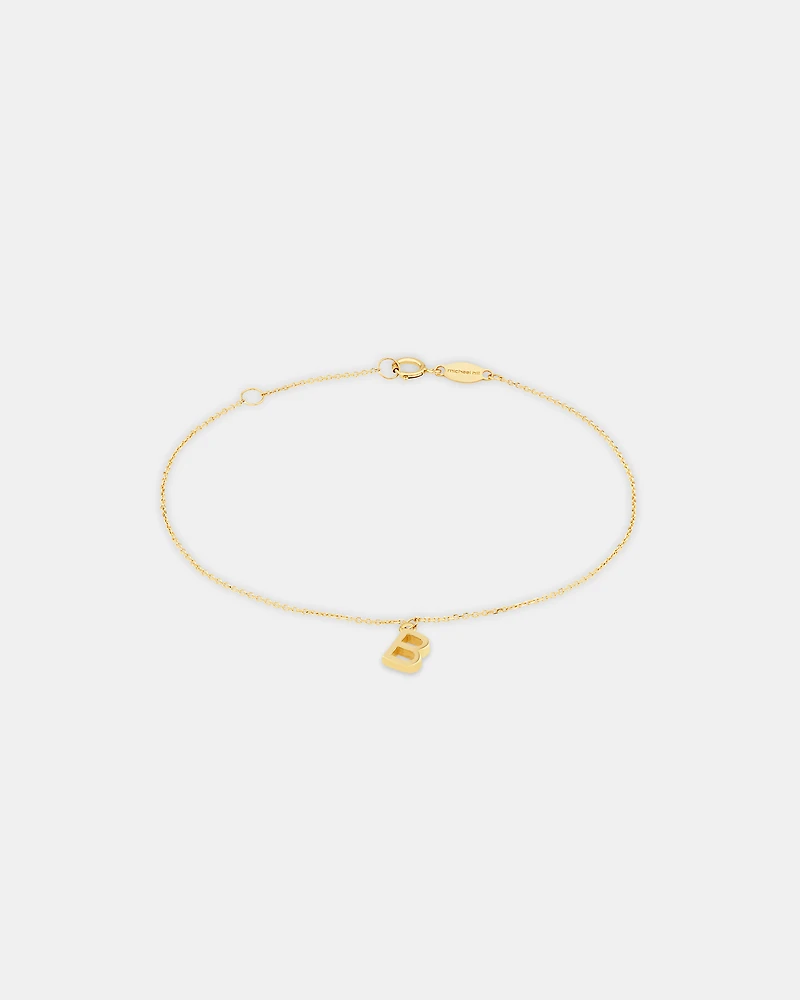 19cm (7.5") B Initial Bracelet in 10kt Yellow Gold