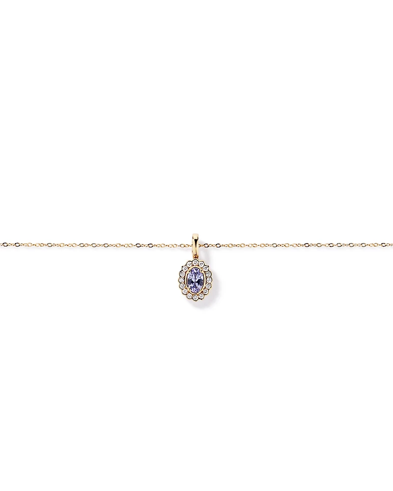 Tanzanite & 0,15TW de pendentif Halo en diamant avec chaîne en or jaune 10kt