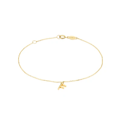 19cm (7.5") F Initial Bracelet in 10kt Yellow Gold