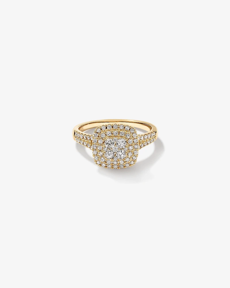 0.65 Carat TW Cushion Shaped Cluster Halo Diamond Ring in 10kt Yellow Gold