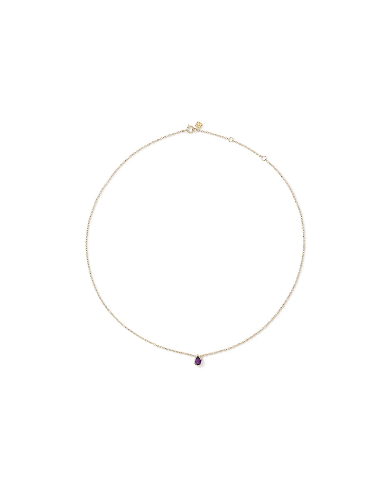 Collier Lariat Avec Améthyste Violette Taille Poire Et Diamants En Or Jaune 10 Ct