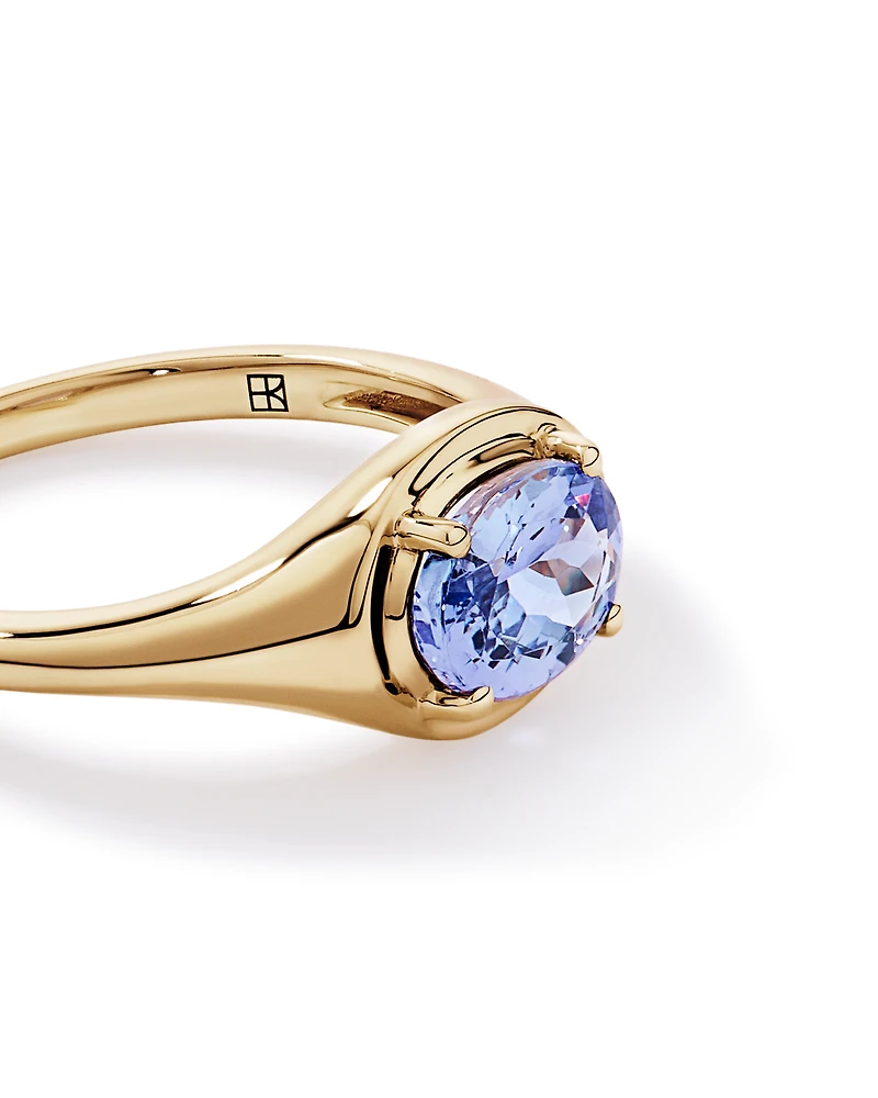 Oval Cut Tanzanite East-to-West Set Ring 10kt Yellow Gold