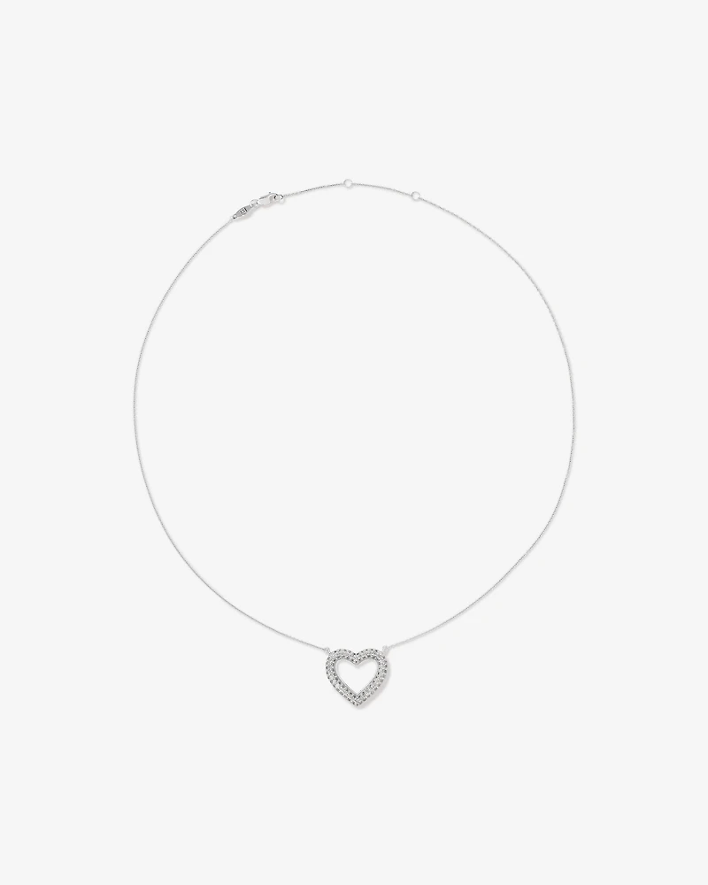 Cubic Zirconia Puff Love Heart Pendant Necklace in Sterling Silver