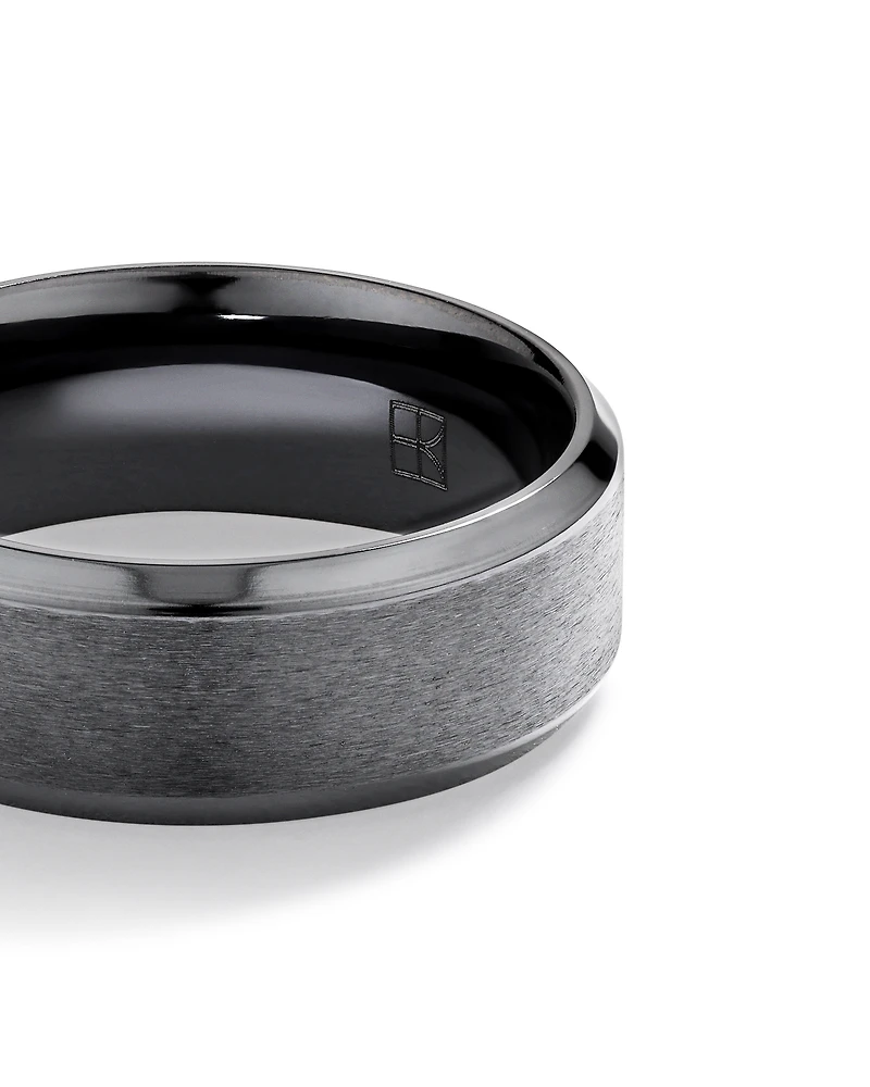 8mm Black Titanium Bevelled Edge Wedding Band