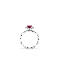 Oval Cut Red Ruby Gemstone and 0.60 Carat TW Diamond Halo Ring in 14kt White Gold