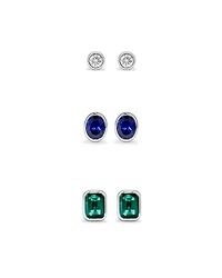 Stud en diamant de laboratoire, émeraude et saphir serti en argent sterling
