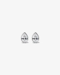 Pear Shaped Cubic Zirconia Bezel Set Stud Earrings in Sterling Silver