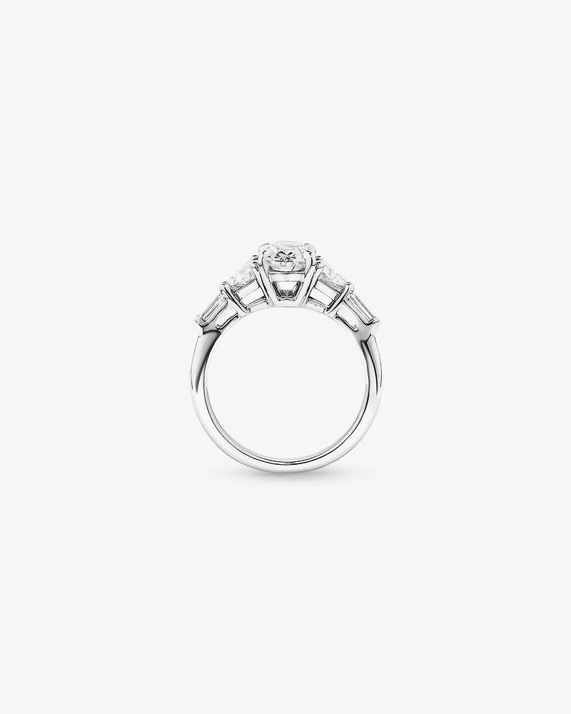 2.36 Carat TW Oval Cut Laboratory-Grown Diamond Fancy Cut Side Stone Engagement Ring in 14kt White Gold