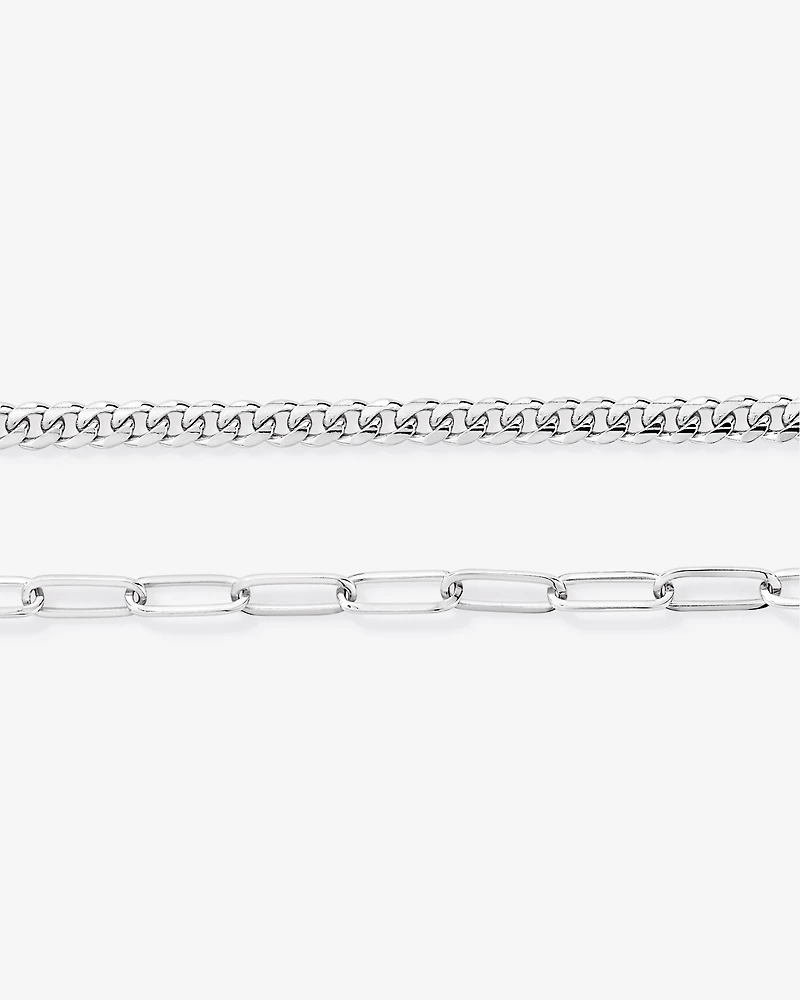 Paperclip and Curb Link Chain Necklace in Sterling Silver
