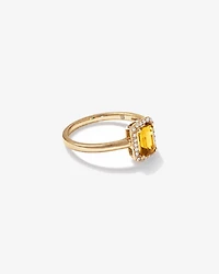 Emerald Cut Citrine and Diamond Halo Ring 10kt Yellow Gold