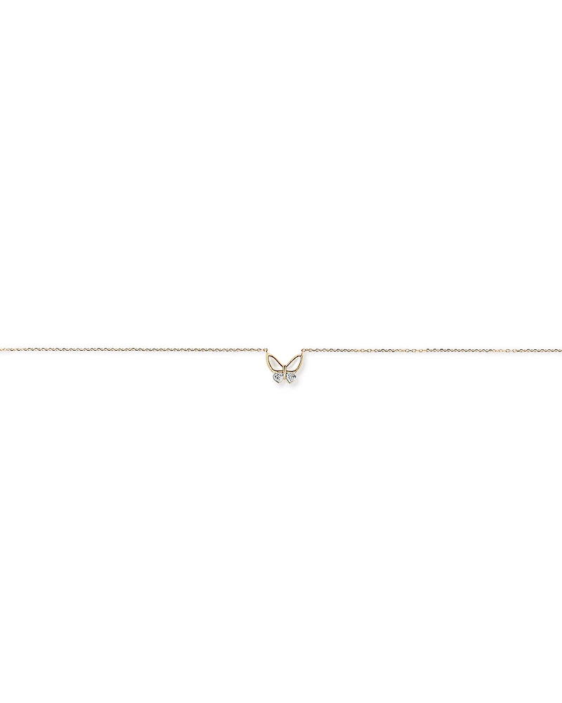 Children's Mother of Pearl Butterfly Pendant with Chain in 10kt Yellow Gold