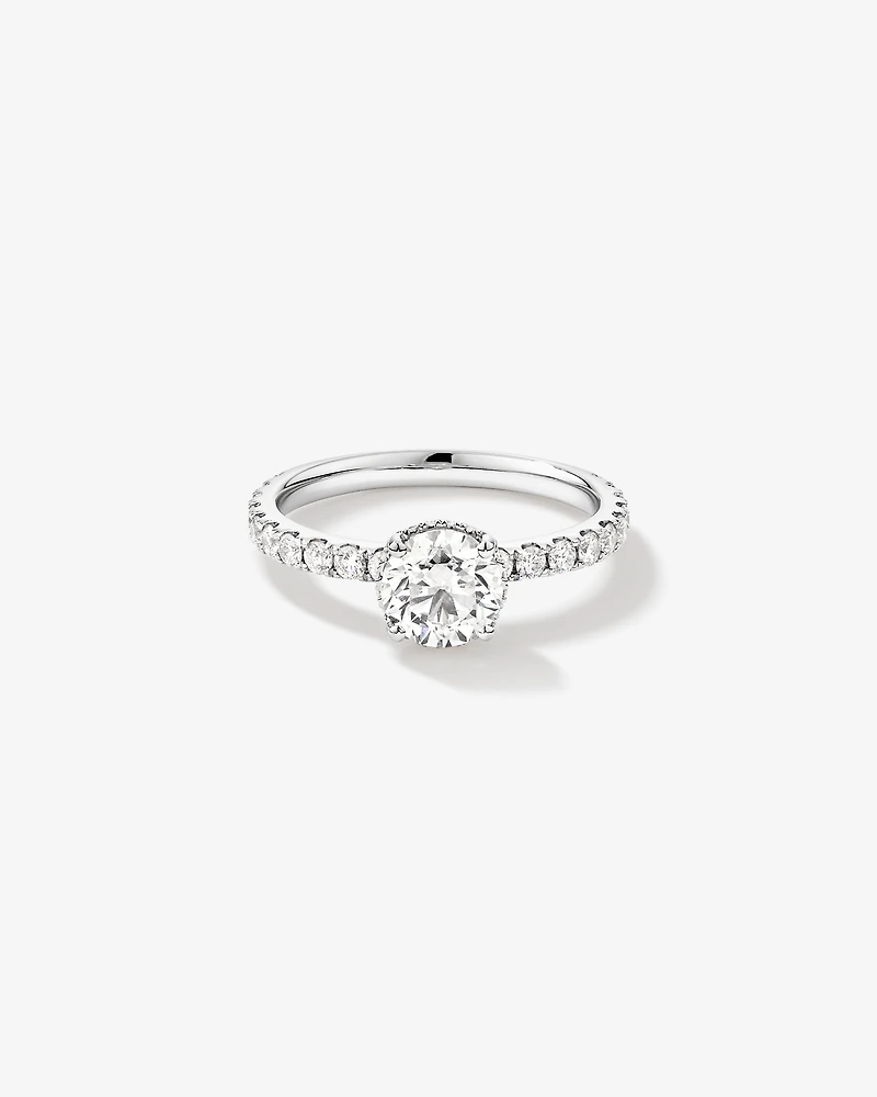 1.40 Carat TW Round Brilliant Diamond Solitaire Pave Hidden Halo Engagement Ring in Platinum