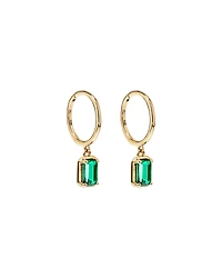 Created Emerald Gemstone Drop Hoop Earrings in 10kt Yellow Gold