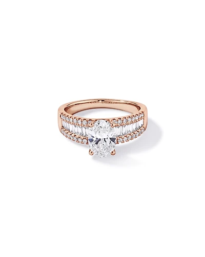 2.21 Carat TW Oval and Baguette Laboratory-Grown Side Accent Diamond Ring 14kt Rose Gold