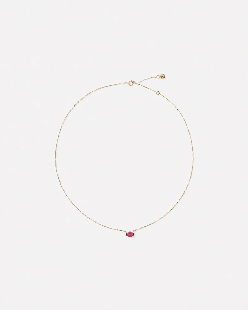 Oval East-West Ruby Necklace in 10kt Yellow Gold