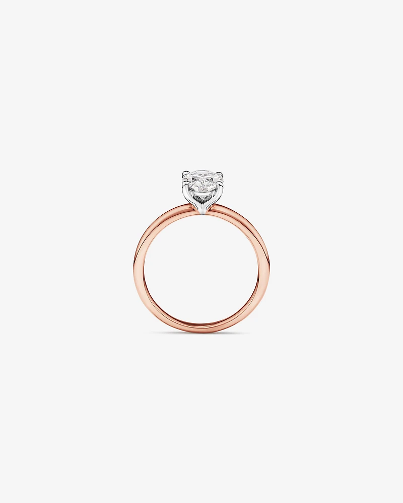 Bague de fiançailles solitaire ovale en diamant cultivé en laboratoire TW de 1,25 carat en or rose et blanc 14 carats