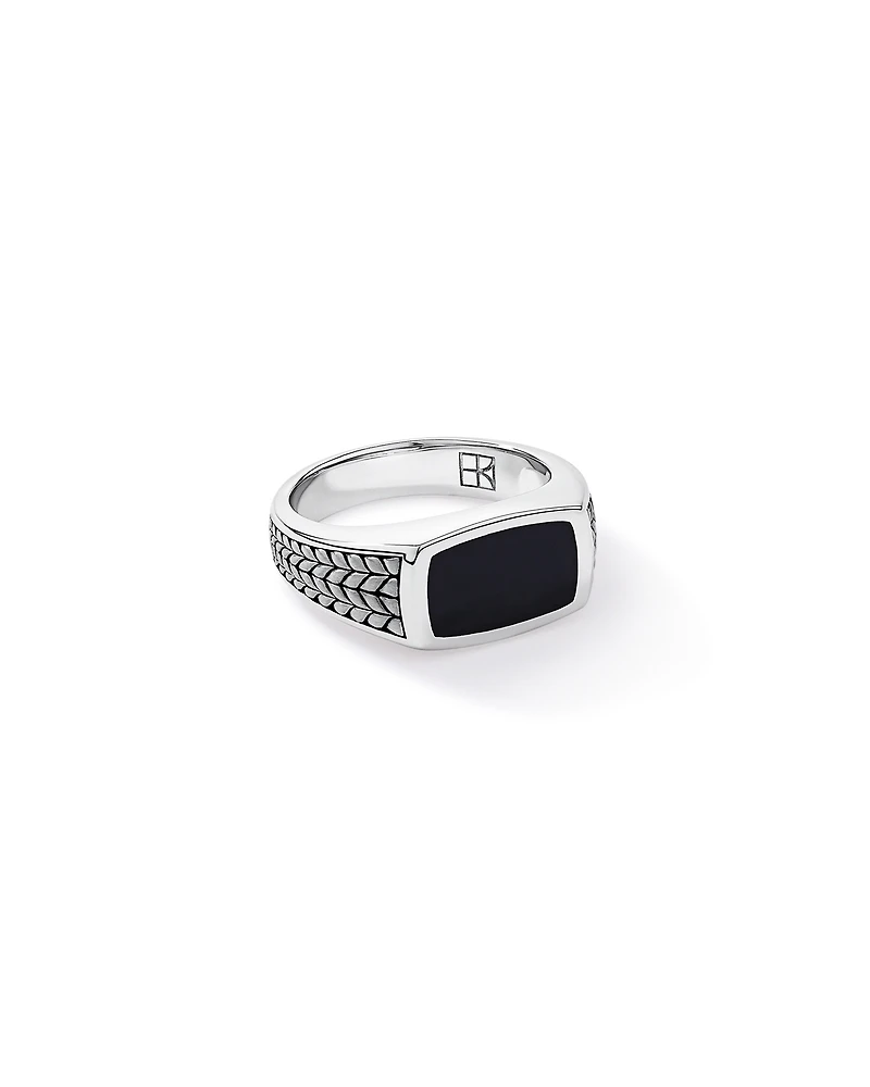 Bague embalière en onyx noir en argent sterling