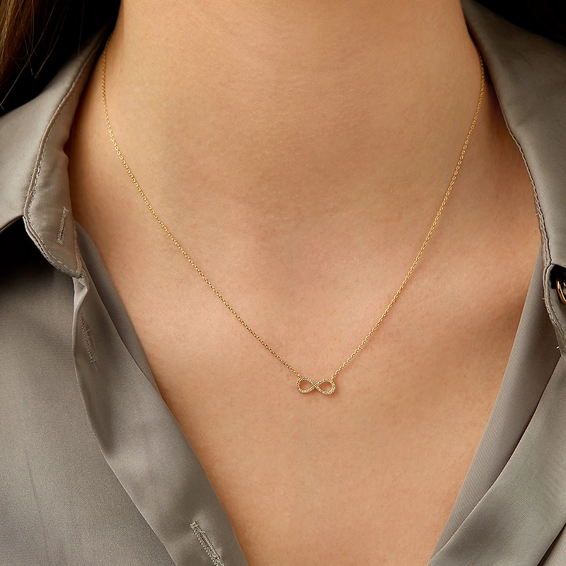 Infinity Necklace with Diamonds in 10kt Yellow Gold