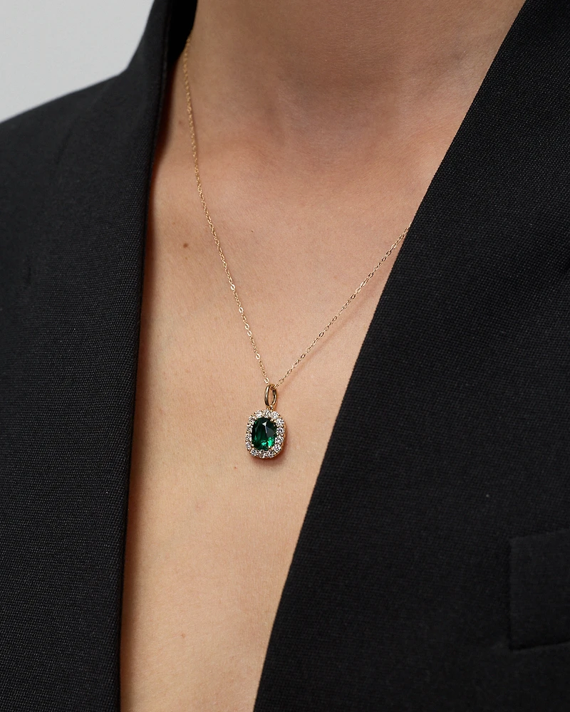 Created Emerald & .50 Carat TW Laboratory-Grown Diamond Halo Ring in 10kt Gold