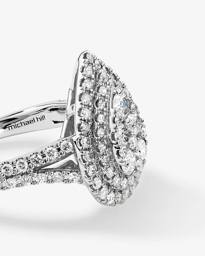 1.30 Carat TW Pear Shaped Cluster Halo Diamond Ring in 10kt White Gold