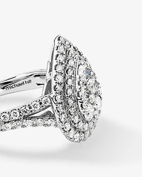 1.30 Carat TW Pear Shaped Cluster Halo Diamond Ring in 10kt White Gold