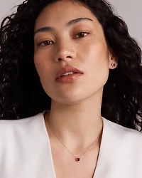 Round Cut Red Created Ruby and Lab-Grown Diamond Halo Stud Earrings and Pendant Necklace Set in 10kt Yellow & Rhodium