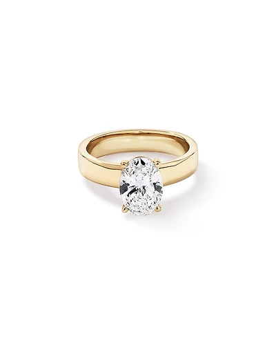 Bague solitaire en or jaune 14 carats sertie d'un diamant ovale de synthèse 2,00